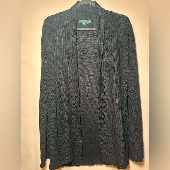 Ralph Lauren Sweaters - Lauren Ralph Lauren 100% Linen Black Open Front Staple Academia Cardigan Size L